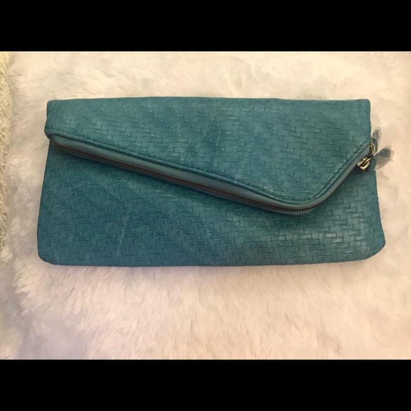 Cool 1980s style bag!! Turquoise asymmetrical clutch handbag! So Debbie Harry! - Picture 4 of 6
